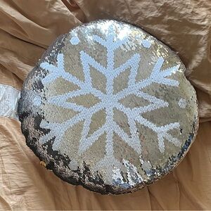 Silver and White Sequin Snowflake Pillow